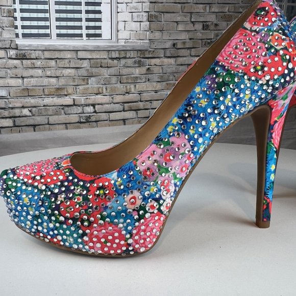 Gianni Bini Floral Rhinestone Stiletto Heels Platform Pumps - Picture 2 of 9